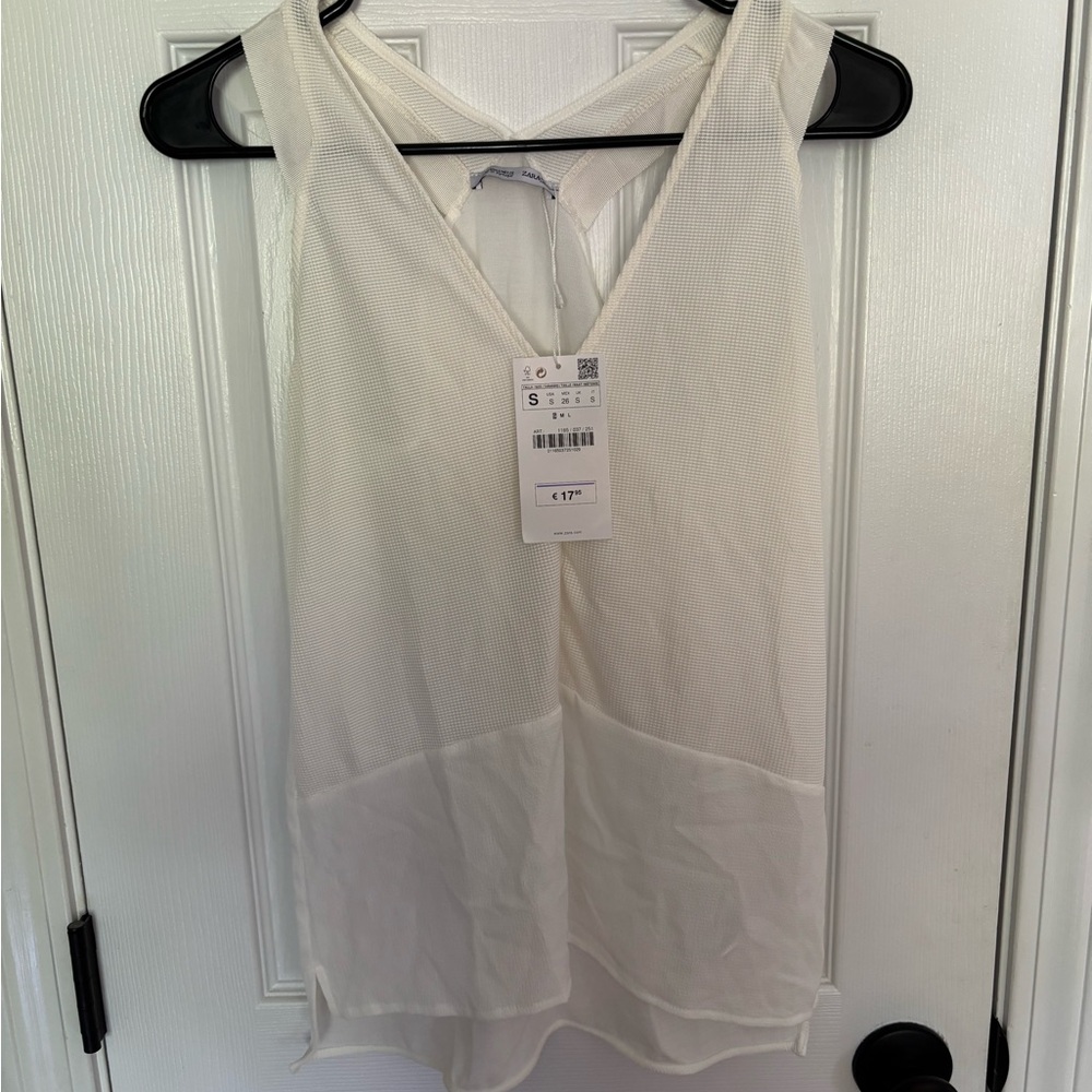 Zara Cream Textured V-Neck Top